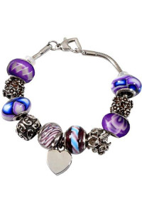 Memorial Gallery Forever Purple Remembrance Bead Pet Heart Urn Charm Bracelet, 9"