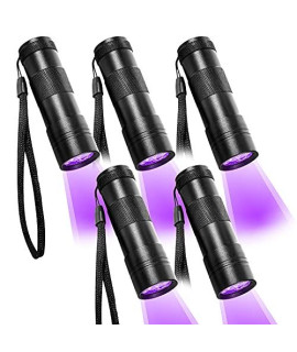 Beinhome 5 Pack Uv Flashlight Black Light 12 Led Ultra Violet Blacklight Detector For Dog Cat Urine, Pet Stains, Bed Bug, Scorpion With 5 Aaa Free Batteries