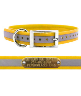 Outdoor Dog Supplys 1 Wide Reflective D Ring Dog Collar Strap With Custom Brass Name Plate (21 Long, Reflective School Bus Yellow)