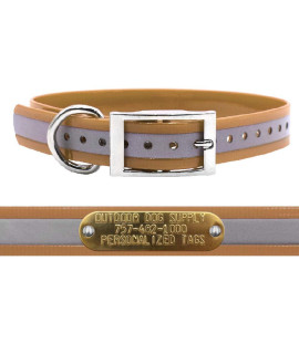 Outdoor Dog Supplys 1 Wide Reflective D Ring Dog Collar Strap With Custom Brass Name Plate (21 Long, Reflective Tan)