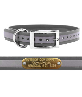 Outdoor Dog Supplys 1 Wide Reflective D Ring Dog Collar Strap With Custom Brass Name Plate (18 Long, Reflective Silver)