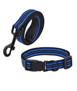 Mile High Life | Reflective Dog Collar Leash Set | Small Dog Collar Leash Set | Medium Dog Collar Leash Set | Adjustable Collar Leash Set (Reflective Stripe Blue, Small (Pack of 2))