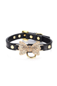 Lovpe Gold Bling Diamond Giltter Leather Fashion Collar With Ring For Tags For Small Dogs,Cat,Puppy And Kitty Walking Travel Party Gifts Tedd, Poodle Dog,Bulldog And Yorkshire Terrier (S, Black)