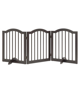 unipaws Freestanding Pet Gate with 2Pcs Support Feet, Foldable Dog Gate for Stairs, Pet Gate Panels, Decorative Indoor Pet Barrier with Arched Top for Small Dogs, Espresso