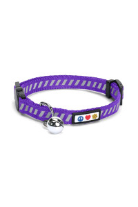 Pawtitas Traffic Reflective Cat Collar With Safety Buckle And Removable Bell Cat Collar Kitten Collar Purple Cat Collar