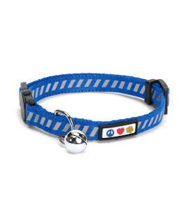 Pawtitas Traffic Reflective Cat Collar With Safety Buckle And Removable Bell Cat Collar Kitten Collar Blue Cat Collar