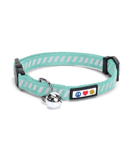 Pawtitas Traffic Reflective Cat Collar With Safety Buckle And Removable Bell Cat Collar Kitten Collar Teal Cat Collar