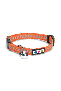 Pawtitas Traffic Reflective Cat Collar With Safety Buckle And Removable Bell Cat Collar Kitten Collar Orange Cat Collar