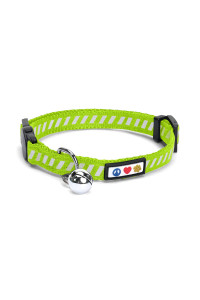Pawtitas Traffic Reflective Cat Collar With Safety Buckle And Removable Bell Cat Collar Kitten Collar Green Cat Collar