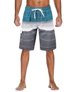 Unitop Mens Colorful Striped Printed Design Swim Trunks Recreation Beach Board Shorts Blue-34