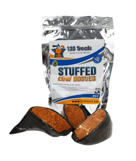 123 Treats Filled Cow Hooves For Dogs, Delicious Cheese Bacon Flavor, Stuffed Natural Beef Hoof Dog Chews, Tasty Treats For Dog, Made From Premium Brazilian Cattle, Pack Of 3 Count