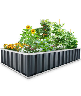 King Bird Raised Garden Bed 68X 36X 12 Galvanized Steel Metal Outdoor Garden Planter Box Kit With 8Pcs T-Types Tag 2 Pairs Of Gloves (Grey) 6X3X1Ft