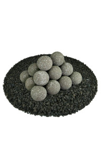 Ceramic Fire Balls Set Of 20 Modern Accessory For Indoor And Outdoor Fire Pits Or Fireplaces - Brushed Concrete Look Charcoal Gray, Speckled, 3 Inch