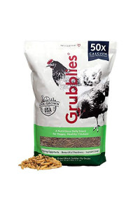 Grubblies Natural Grubs for Chickens - Chicken Feed Supplement with 50x Calcium, Healthier Than Mealworms - Black Soldier Fly Larvae Chicken Treats for Hens, Birds, Grown in The USA and CA - 5 LB
