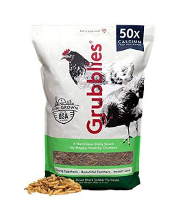 Grubblies Natural Grubs for Chickens - Chicken Feed Supplement with 50x Calcium, Healthier Than Mealworms - Black Soldier Fly Larvae Chicken Treats for Hens, Birds, Grown in The USA and CA - 5 LB