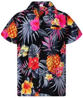 King Kameha Funky Hawaiian Shirt, Shortsleeve, Pineapple, Black Grey, Xs