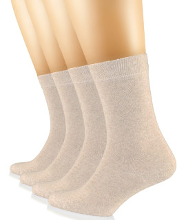 Hugh Ugoli Womens cotton crew Socks Plain color, Regular Fit, Soft casual Socks for Trouser, 4 Pairs, Light Beige, Shoe Size: 9-12