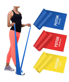Potok Resistance Band Set, 3Pack Latex Elastic Bands For Upper Lower Body Core Exercise, Physical Therapy, Lower Pilates, At-Home Workouts, And Rehab