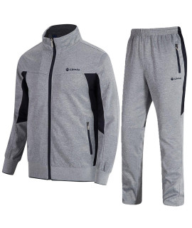 Tbmpoy Mens 2 Piece Jacket Pants Woven Warm Jogging Gym Activewear Grey M