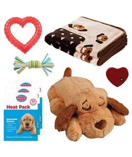 SmartPetLove Snuggle Puppy Heartbeat Stuffed Toy - Pet Anxiety Relief and Calming Aid - Biscuit - New Puppy Starter Kit (Neutral)