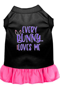 Mirage Pet Products Every Bunny Loves me Screen Print Dog Dress Black with Bright Pink XXL (18)