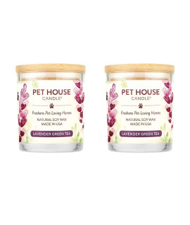 One Fur All, Pet House candle - 100% Soy Wax candle - Pet Odor Eliminator for Home - Non-Toxic and Eco-Friendly Air Freshening Scented candles (Pack of 2, Lavender green Tea)