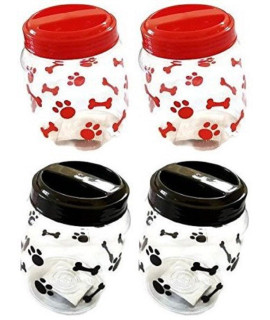 Greenbrier Pet Food Treats Plastic Storage Jars, Paws and Bones, Dogs and Cats, 4-jar Set