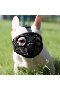 JYHY Short Snout Dog Muzzles- Adjustable Breathable Mesh Bulldog Muzzle for Biting chewing Barking Training Dog Mask,Black(Eyehole) M