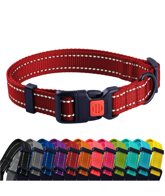 collarDirect Reflective Dog collar for a Small, Medium, Large Dog or Puppy with a Quick Release Buckle - Boy and girl - Nylon Suitable for Swimming (12-16 Inch, Red)