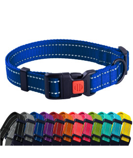 collarDirect Reflective Dog collar for a Small, Medium, Large Dog or Puppy with a Quick Release Buckle - Boy and girl - Nylon Suitable for Swimming (14-18 Inch, Blue)