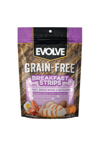 Evolve grain Free Turkey, Bacon and Egg Flavored Breakfast Strips Dog Treats, 6oz