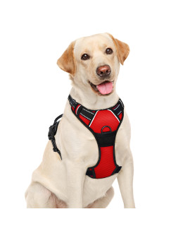 BARKBAY No Pull Dog Harness Large Step in Reflective Dog Harness with Front clip and Easy control Handle for Walking Training Running(Red,L)