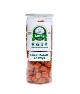 Sweet Potato chewys Natural Dog Treats by Lucky Premium Treats 16 oz. Jar Made in The USA