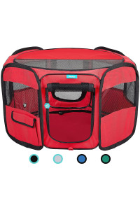 Deluxe Premium Pet Dog Playpen Portable Soft Dog Exercise Pen Kennel with Carry Bag for Dogs, Cats, Kittens, and All Pets (Small, Red)
