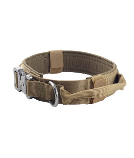 Yunlep Adjustable Tactical Dog collar Military Nylon Heavy Duty Metal Buckle with control Handle for Dog Training(M,coyote Brown)