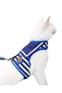 Yizhi Miaow Cat Harness and Leash for Walking Escape Proof, Adjustable Cat Walking Jackets, Padded Stylish Cat Vest Sailor Suit Navy, Medium