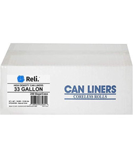 Reli SuperValue 33 gallon Trash Bags 250 count Made in USA Heavy Duty Bulk clear Multi-Use garbage Bags