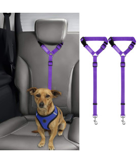 Bwogue 2 Packs Dog Cat Safety Seat Belt Strap Car Headrest Restraint Adjustable Nylon Fabric Dog Restraints Vehicle Seatbelts Harness