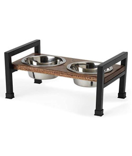 PetRageous 15012 Martinique Wood Non-Slip Table and Steel Frame Dog Diner 1-Pint Capacity per Two Removable Stainless-Steel Bowls 3.875-Inch Elevated Pet Feeding Tray for Small and Medium Dogs, Brown