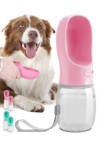MalsiPree Dog Water Bottle, Leak Proof Portable Puppy Water Dispenser with Drinking Feeder for Pets Outdoor Walking, Hiking, Travel, Food grade Plastic (12oz, Pink)