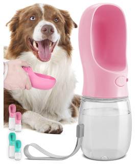 MalsiPree Dog Water Bottle, Leak Proof Portable Puppy Water Dispenser with Drinking Feeder for Pets Outdoor Walking, Hiking, Travel, Food grade Plastic (12oz, Pink)