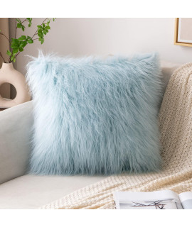 Miulee Decorative Faux Fur Throw Pillow Cover Fluffy New Luxury Series Style Case For Couch Cushion Sofa Bedroom 24 X 24 Inch Light Blue