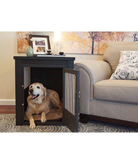 contemporary End Table Pet crate and Kennel with Stainless Steel Spindles - Includes Modhaus Living Pen (Large Espresso-Black)