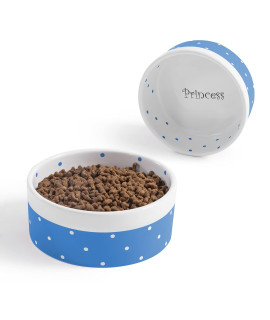Ihoming cat Dog Bowl, cute ceramic Food or Water Bowl, 25 cups capacity, Indoors Bowl for Pets, Blue
