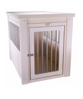 contemporary End Table Pet crate and Kennel with Stainless Steel Spindles - Includes Modhaus Living Pen (Medium White)