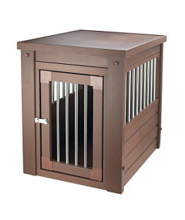 contemporary End Table Pet crate and Kennel with Stainless Steel Spindles - Includes Modhaus Living Pen (Medium Brown)
