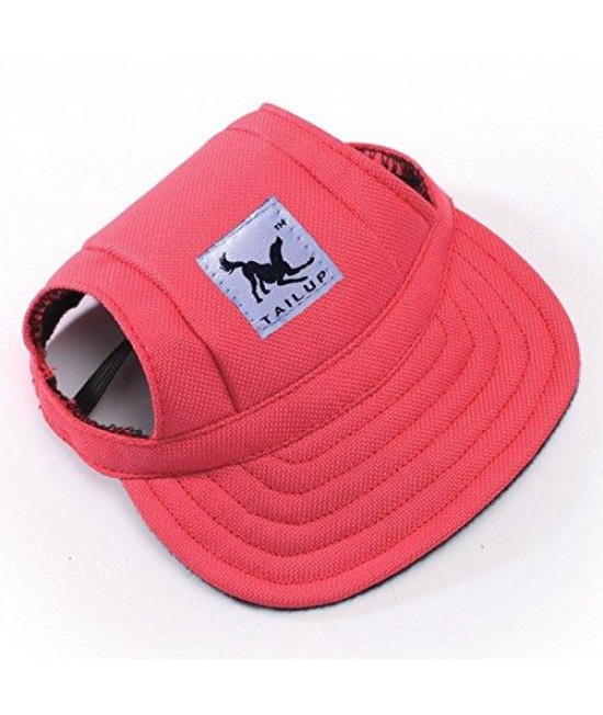 Leconpet Baseball Caps Hats With Neck Strap Adjustable Comfortable Ear Holes For Small Medium And Large Dogs In Outdoor Sun Protection (L, Red)