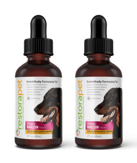 RestoraPet 2-Pack Dog & cat Bacon Liquid Multivitamin Dog Arthritis Pain Relief Hip & Joint Vitamins for Dogs - Anti Inflammatory Supplement for Dogs & cats Organic & Non-gMO, Vet Approved