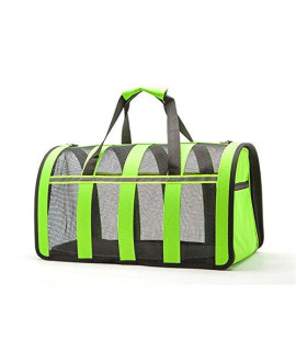 WOWOWMEOW Pet Soft Sided Mesh carrier Bag Outdoor Handbag crate for Puppy cats and Rabbits with Safety Reflective Straps (L green)