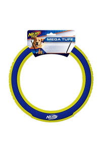 Nerf Dog Megaton Nylon Flyer Dog Toy, Frisbee, Lightweight, Durable and Water Resistant, 10 Inch Diameter, For Medium/Large Breeds, Single Unit, Blue/Green